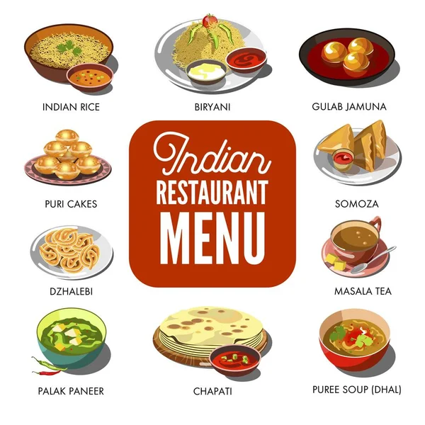 Cuisine indienne plats traditionnels — Image vectorielle