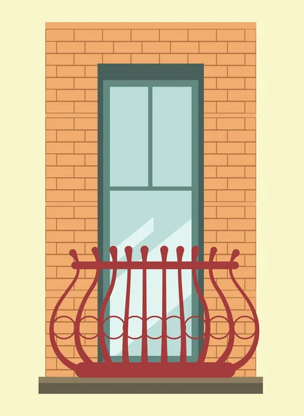 Hoge raam met balkon — Stockvector