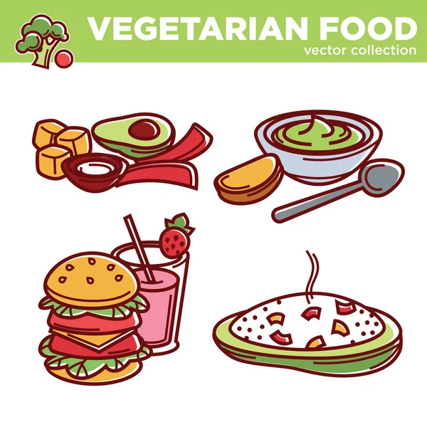 Platos de comida vegetariana — Vector de stock