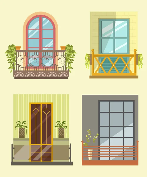 Façades larges fenêtres — Image vectorielle