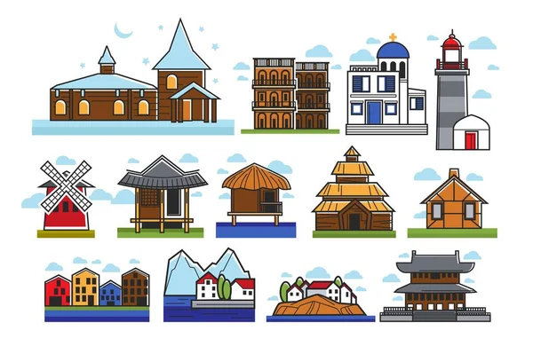 Authentic stylized buildings — Stock Vector