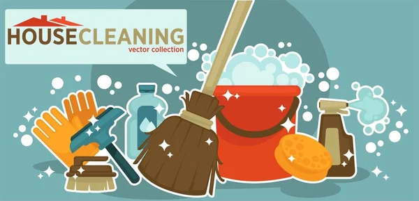 Raccolta pulizia casa — Vettoriale Stock