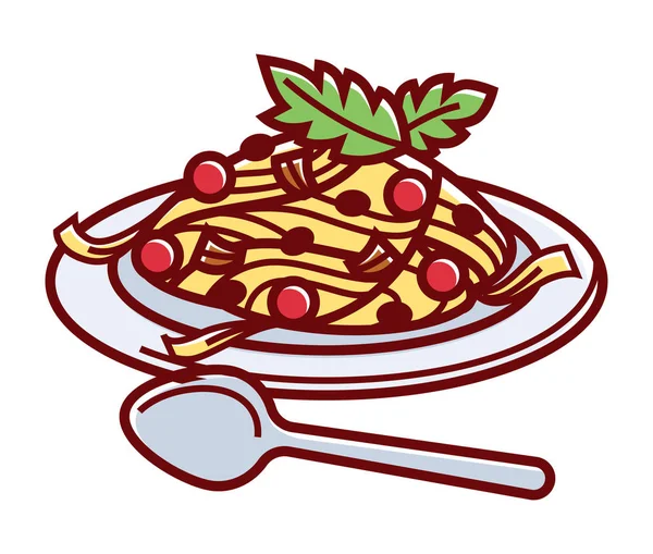 Carbonara italiana su piastra con cucchiaio — Vettoriale Stock