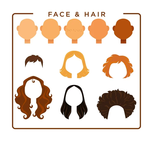 Visages et cheveux féminins — Image vectorielle