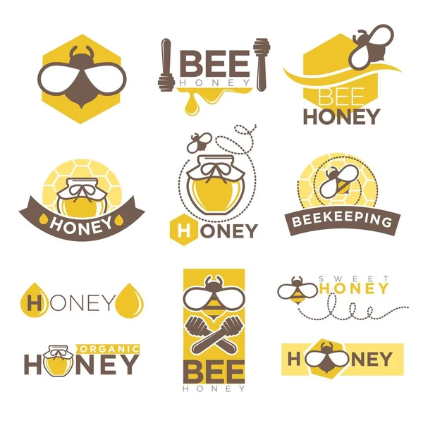 Conjunto de logotipos de mel de abelha — Vetor de Stock