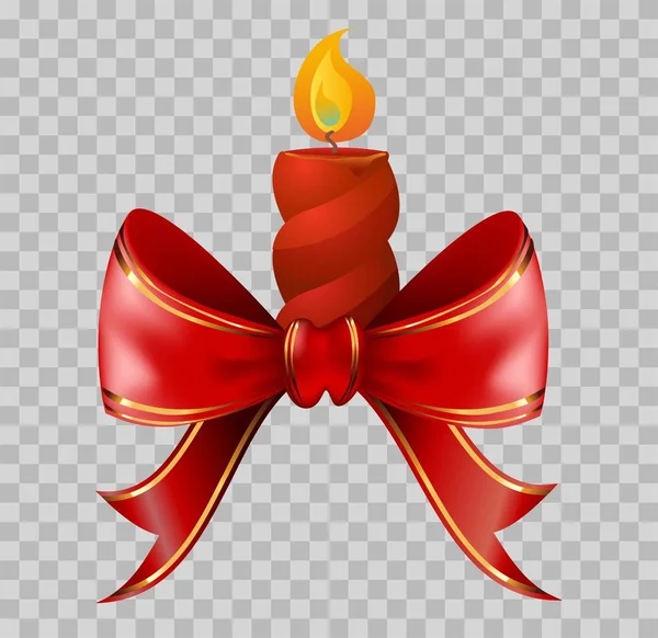 Vela de Navidad roja encendida atada con cinta roja — Vector de stock