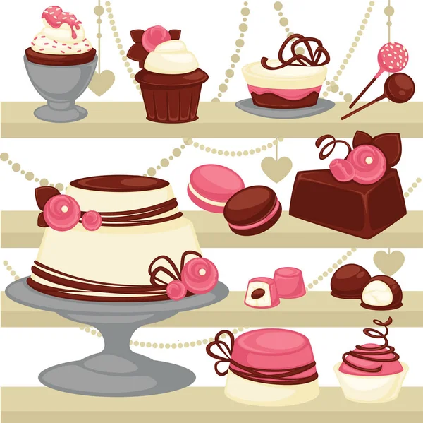 糖果和甜点蛋糕 — 图库矢量图片