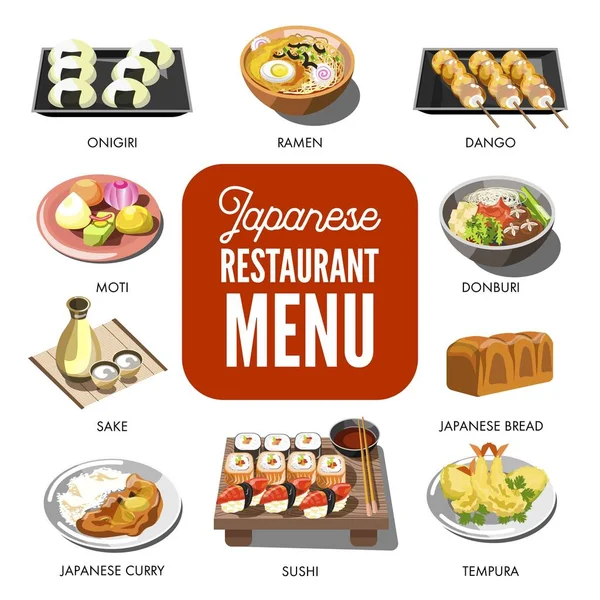 Cocina japonesa platos tradicionales — Vector de stock