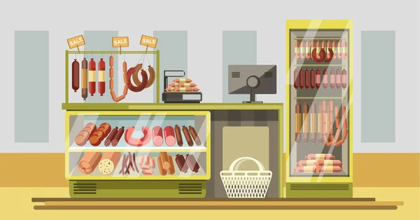 Reparto carni nei supermercati — Vettoriale Stock
