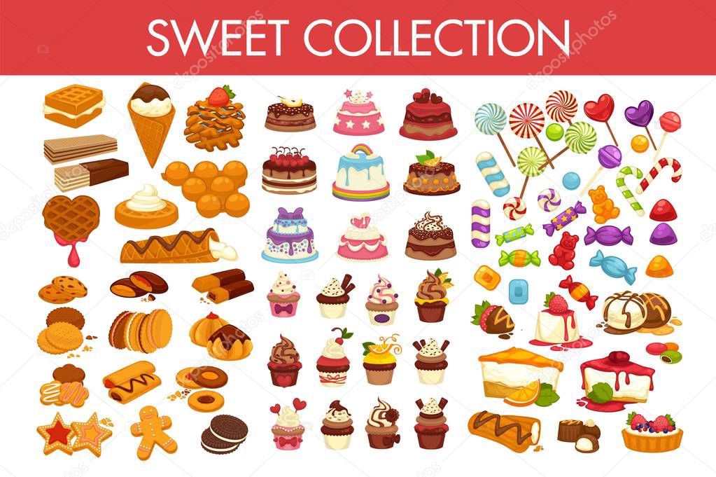 Collection of desserts and candies