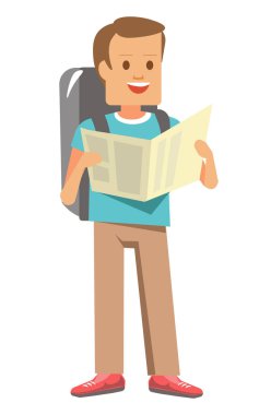 adam sırt çantası ve harita 