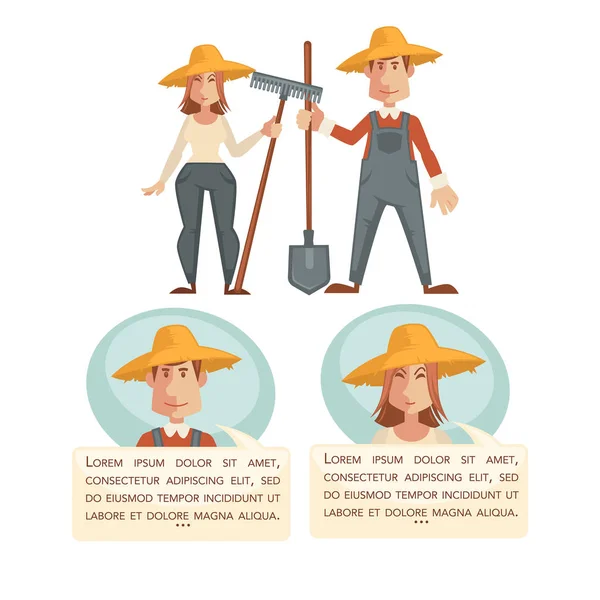 Agricoltori con cappelli di paglia — Vettoriale Stock