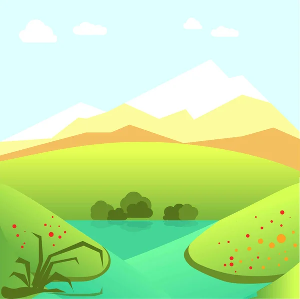 Спокойный летний пейзаж с зелеными полями — стоковый вектор