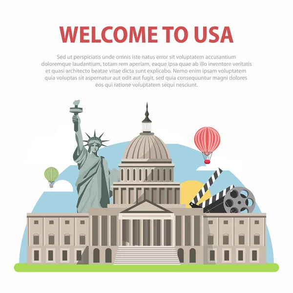 アメリカ旅行のポスターへようこそ — ストックベクタ