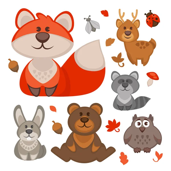 Conjunto de animales lindos del bosque de dibujos animados — Vector de stock