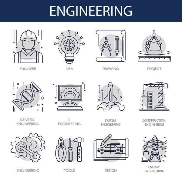 Conjunto de iconos de construcción ingeniería — Vector de stock