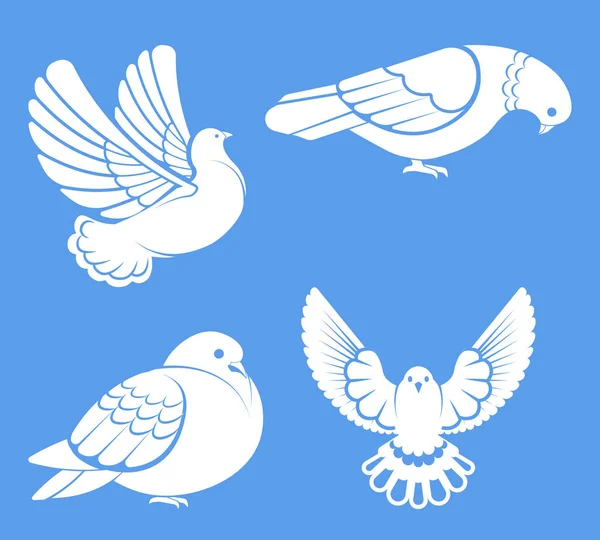 Белые голуби летят с распростертыми крыльями — стоковый вектор