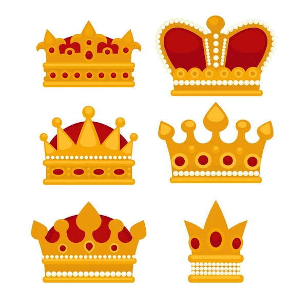 Conjunto de iconos planos corona de oro — Archivo Imágenes Vectoriales