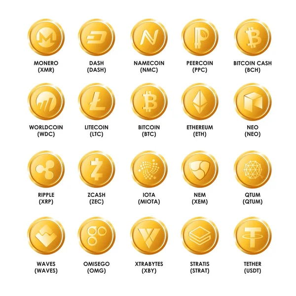 Bitcoin golden coins icons — Stock Vector