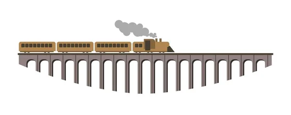 Énorme pont avec train à vapeur vintage — Image vectorielle