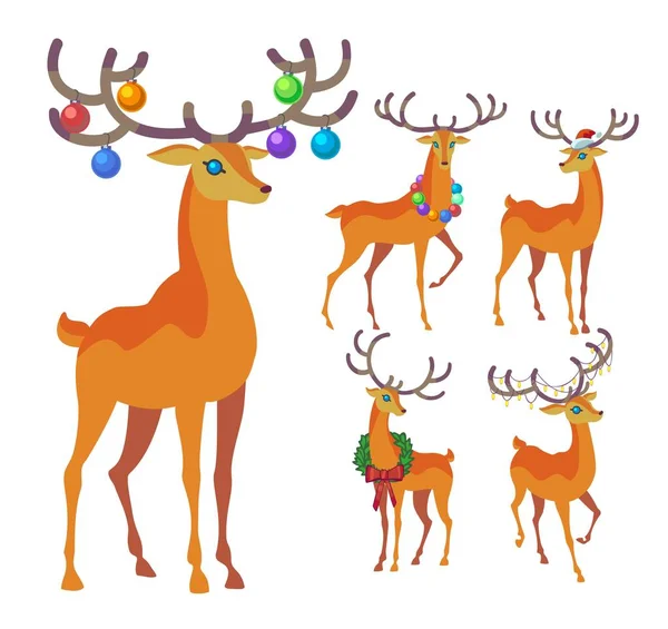Ícones de Natal renas — Vetor de Stock