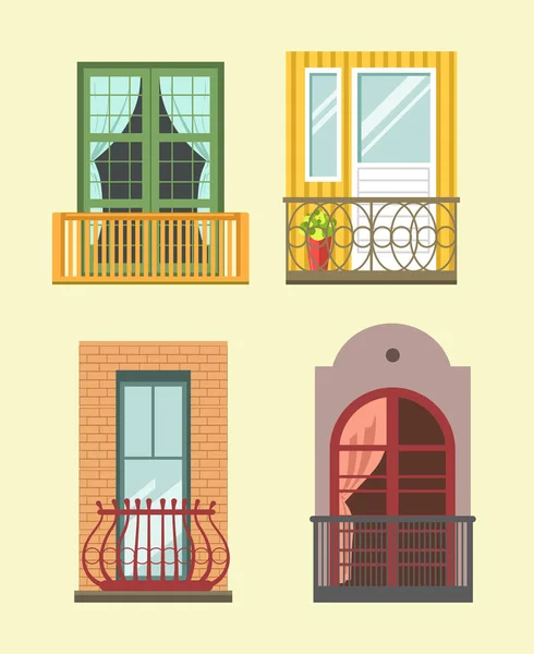 Bonitas ventanas anchas en estilo europeo — Vector de stock