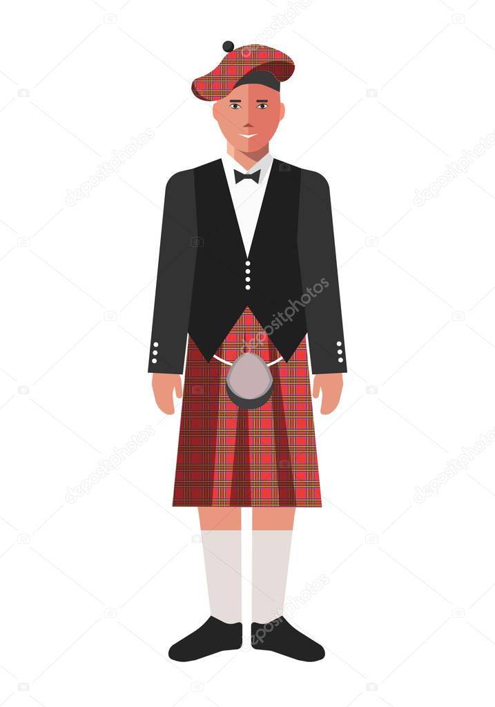 Scotsman in red kilt skirt 