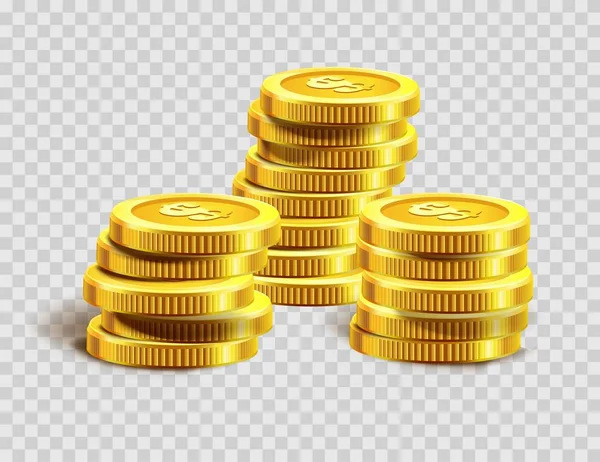 Golden dollar coin money bank heap — Stock Vector