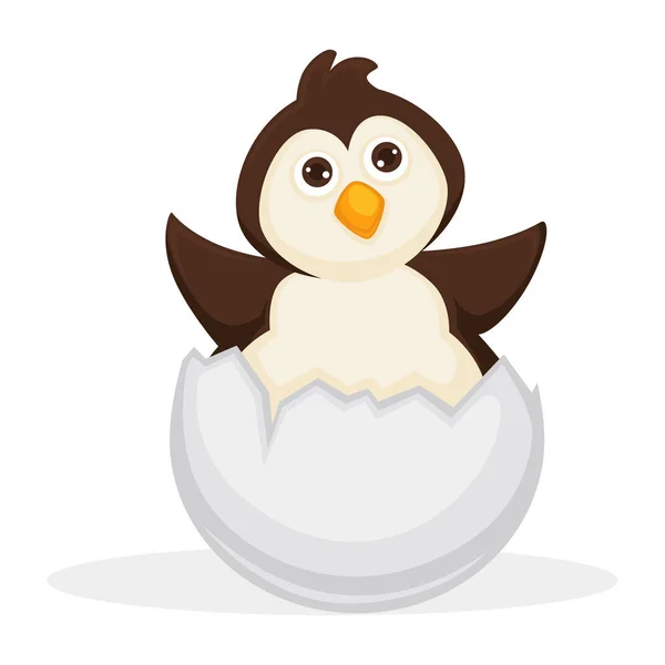 Penguin sits in cracked egg shell — Stock Vector