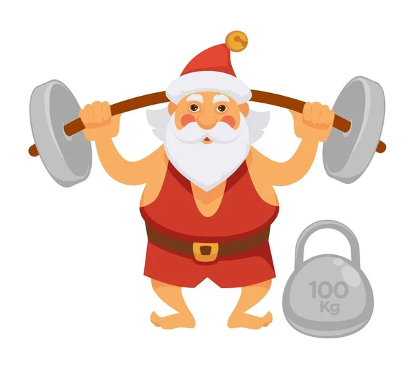 Santa holding barbell — Stock Vector