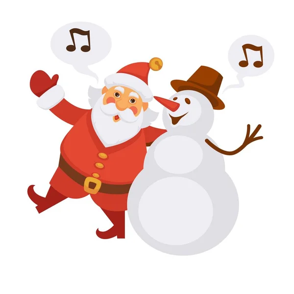 Санта и снеговик поют — стоковый вектор