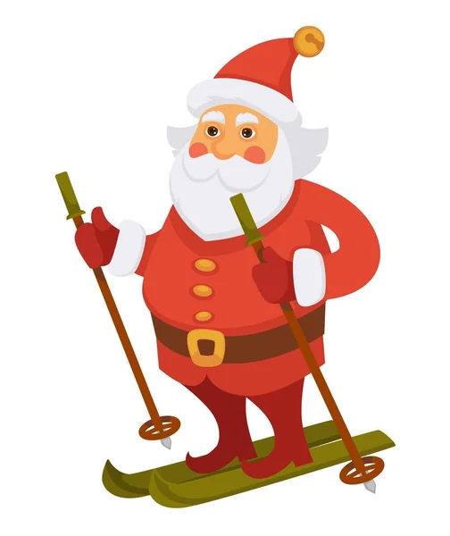 Santa-Cartoon-Figur beim Skifahren — Stockvektor