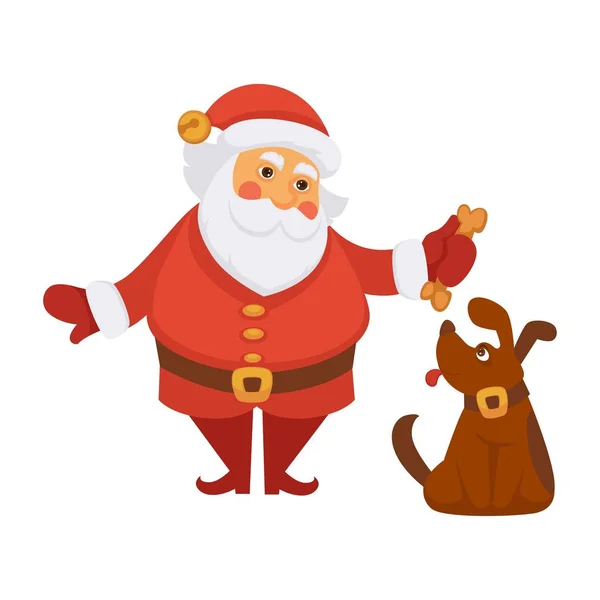 Санта-мультфильм с собакой — стоковый вектор
