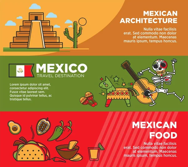Ensemble de bannières de voyage Mexique — Image vectorielle