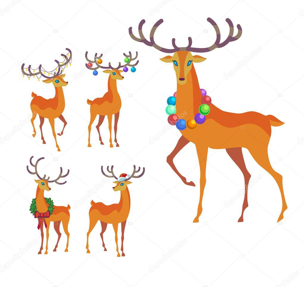 Christmas deers icons set