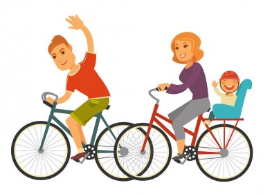 Sportif aile Bisiklet bebekle rides. 