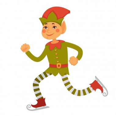 Elf koni şapka ve çizgili tozluk paten gider