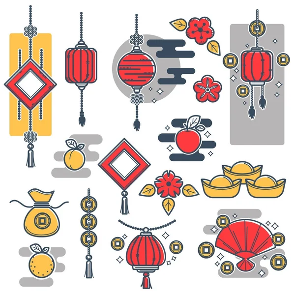 Ano novo chinês decorações — Vetor de Stock