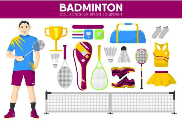Badminton sport ikoner set — Stock vektor