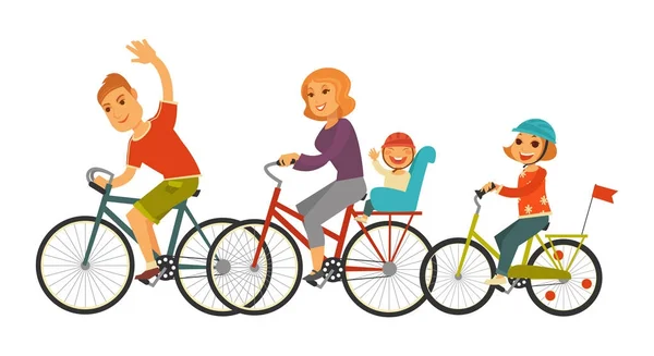 Grandes promenades en famille vélos ensemble — Image vectorielle