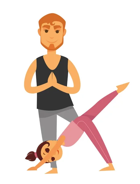 Father and daughter does yoga exercises — Stock Vector