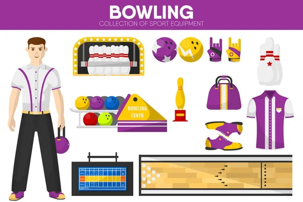 Bowling set icone dello sport — Vettoriale Stock