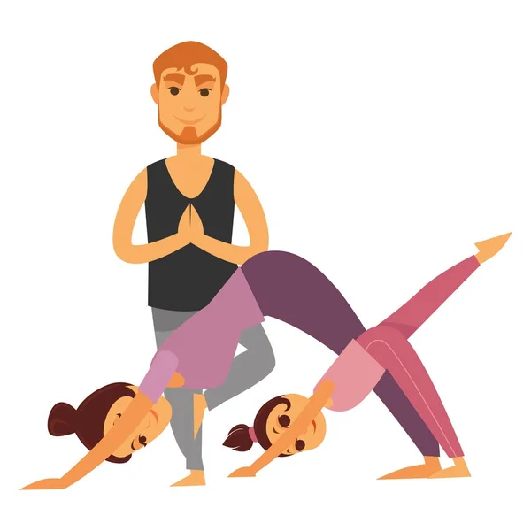 La familia hace ejercicios de yoga juntos — Vector de stock