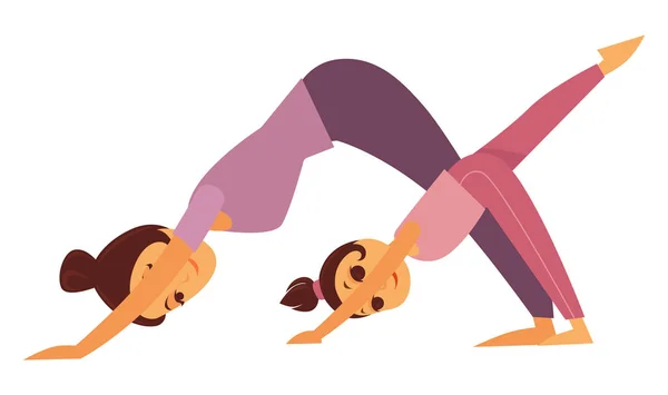 Madre e hija hacen ejercicios de yoga — Archivo Imágenes Vectoriales