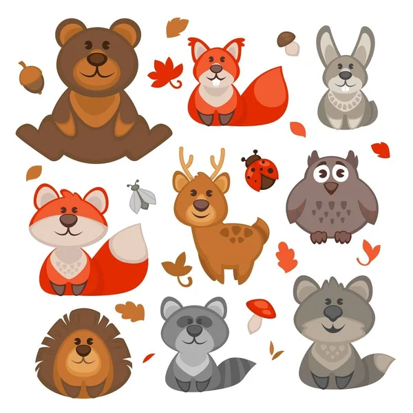 Conjunto de animais bonitos da floresta dos desenhos animados . —  Vetores de Stock