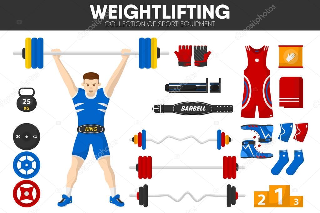 Weightlifting sport icons set