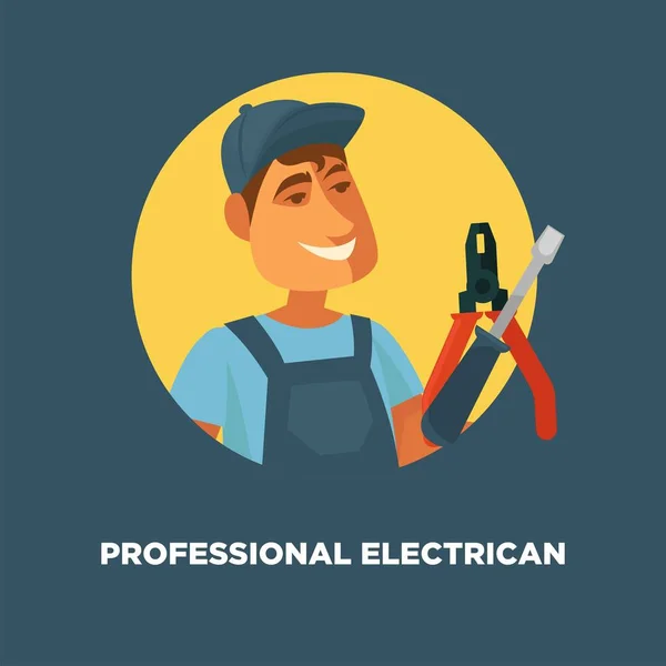 Eletricista segurando kit de ferramentas — Vetor de Stock