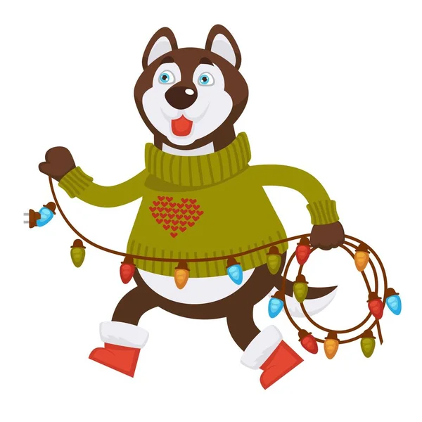 Husky cão ícone de Natal — Vetor de Stock