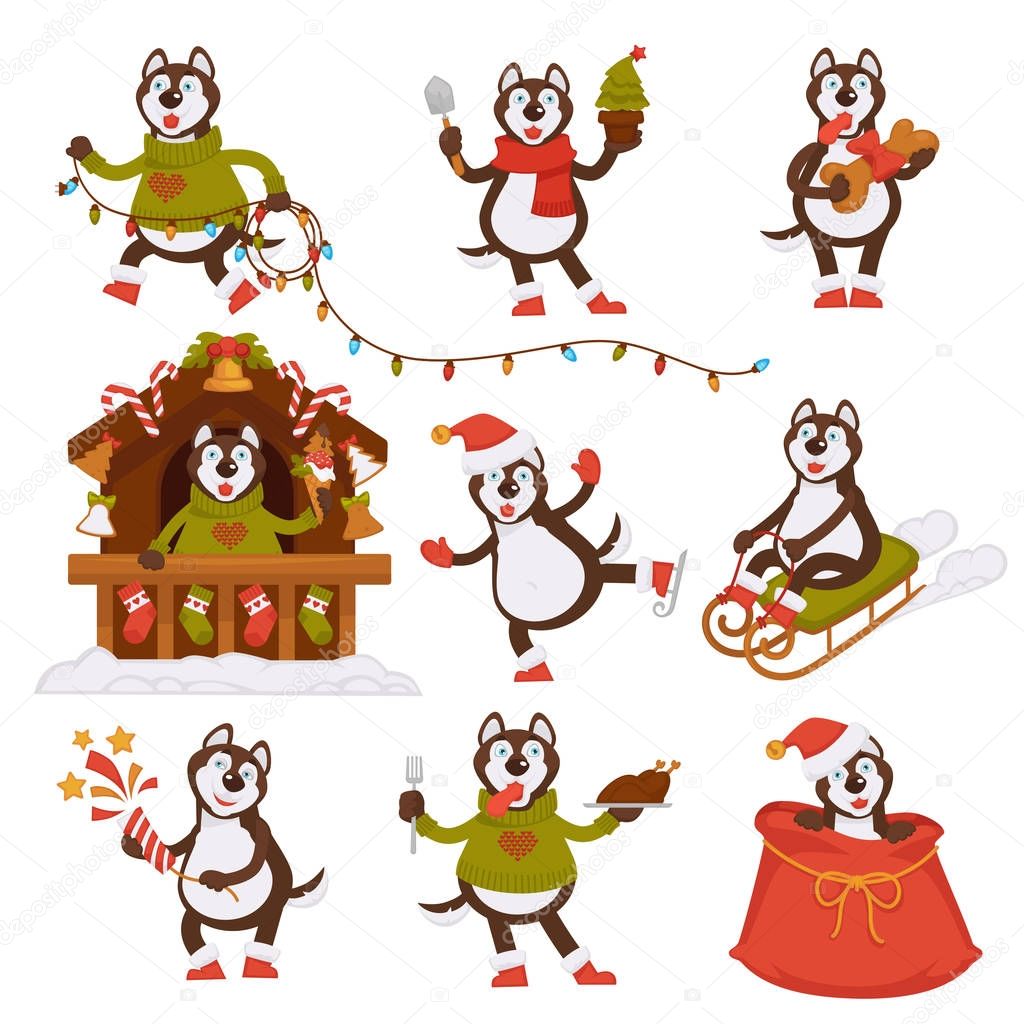 Christmas Dog Cartoon Character Icons Vector Illustration Premium Vector In Adobe Illustrator Ai Ai Format Encapsulated Postscript Eps Eps Format