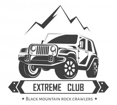 Off-Road 4 x 4 extreme araba kulübü logosu şablonu. Vektör simge veya yol araba kapalı simgesi
